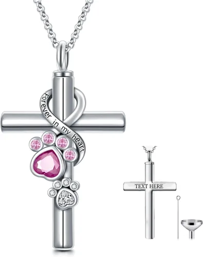 Vista 8 de Collar de urna de plata de ley para cenizas, recuerdo conmemorativo para perros, gatos y mascotas