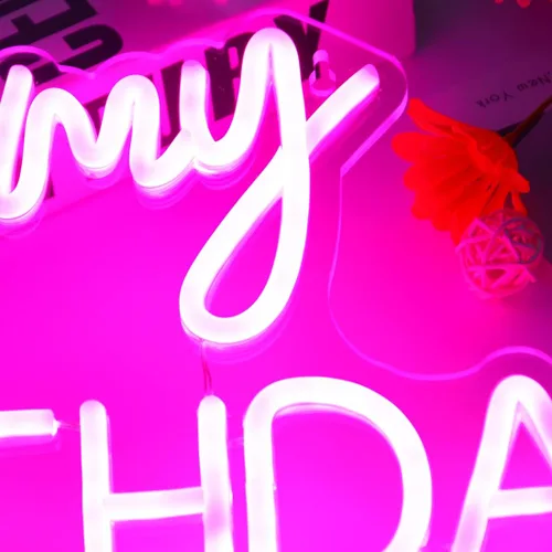 Vista 7 de Planzo Letrero de luz LED de neón con texto en inglés "It's My Birthday", letrero de pared para decoración de ventana, letrero USB para dormitorio
