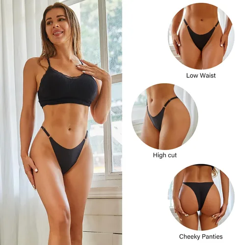 Vista 3 de CUTE BYTE Ropa interior ajustable sin costuras para mujer ropa interior sexy de corte alto paquete de 6 unidades XS-L