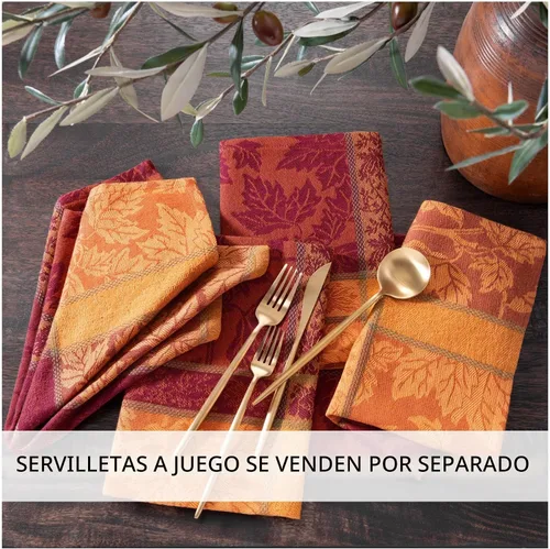 Vista 4 de Elrene Home Fashions Mantel redondo de algodón jacquard con hojas de arce para otoño/cosecha/Acción de Gracias, 70 x 70 pulgadas