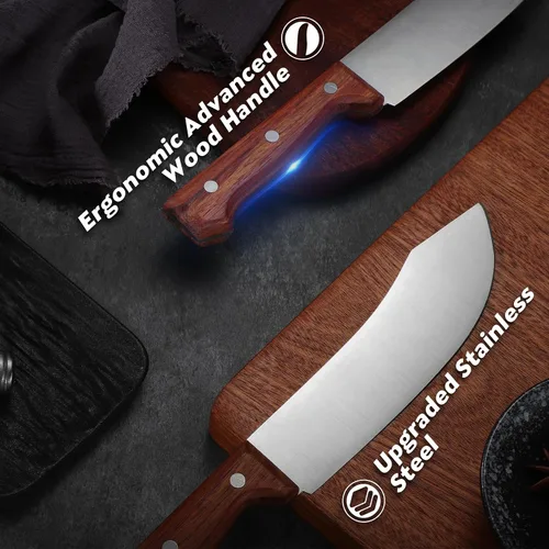 Vista 3 de TAN REN Cuchillo de carnicero para cortar carne, cuchillo de carne de espiga completa de 7 pulgadas Cuchillo de carnicero de 7 pulgadas