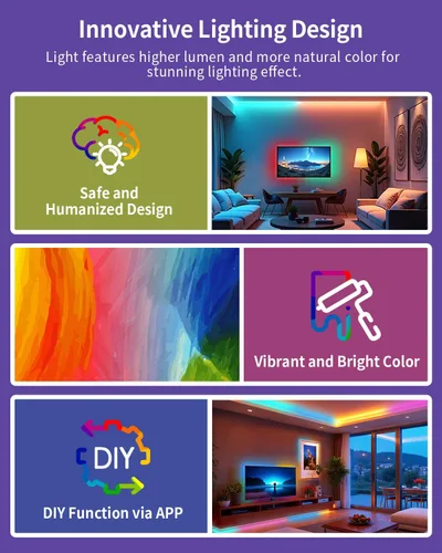Vista 3 de Tira de luces LED RGB+IC, luz LED Bluetooth inteligente para dormitorio, tiras LED que cambian de color con 44 modos de escena (6.6 pies)