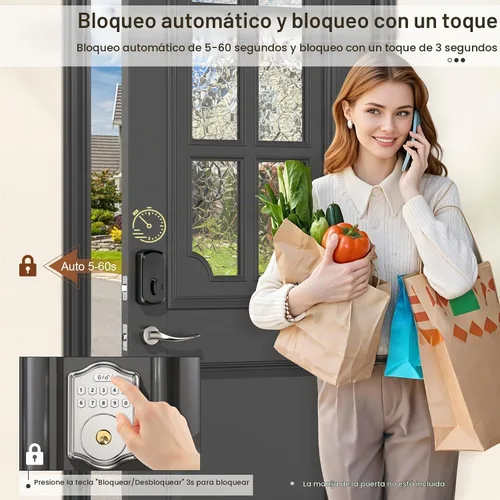 Vista 4 de 52HZ Cerradura de puerta de entrada sin llave con código, cerrojo electrónico con teclado y 2 llaves, cerraduras inteligentes para puerta principal