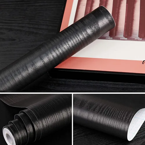Vista 2 de Papel de contacto de madera negra de 17.7 x 78.7 pulgadas, papel tapiz de madera autoadhesivo, para encimeras de cocina, armarios, papel de vinilo