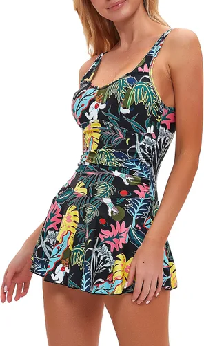 Vista 7 de Womens Floral Swim Dress One Piece Swimsuit Women Cover Ups Swimwear Tankini Bathing Suits Floral Beach Dress Swim Skirt
