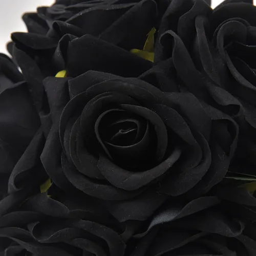 Vista 7 de Arreglo de centro de mesa de rosa artificial de seda en florero de vidrio con luz LED para decoración de bodas en el hogar (Negro)