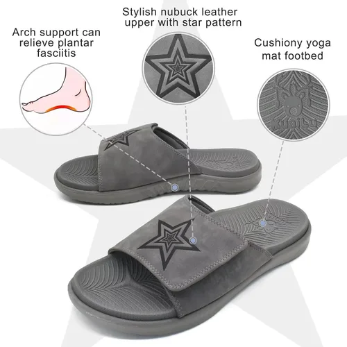 Vista 2 de KuaiLu Sandalias deportivas para hombre con cojín suave y soporte de arco para fascitis plantar, puntera abierta, ajustables, para interiores