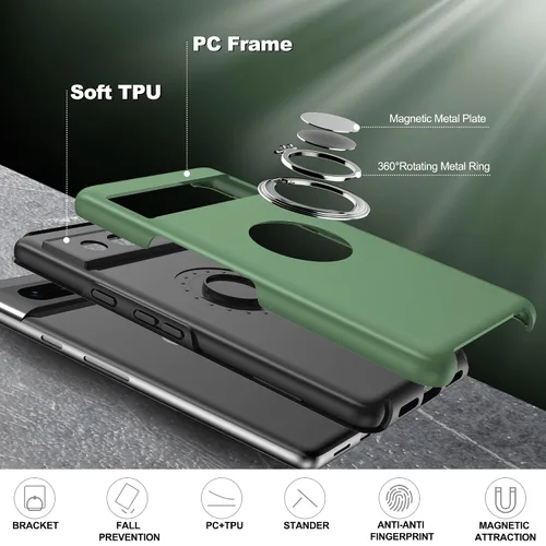 Vista 7 de para Funda Pixel 7 con Protector de Pantalla HD, Anti-impactos para Funda de Teléfono Google Pixel 7 con Soporte Anular Magnético de 360°, Funda