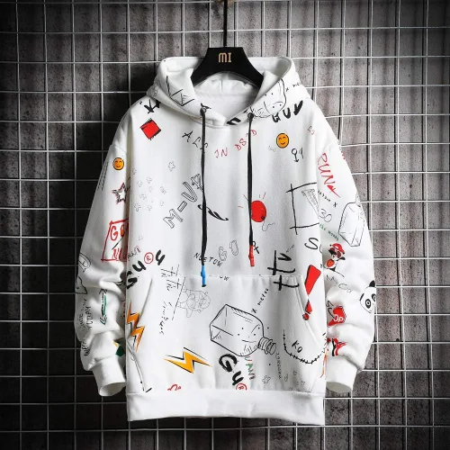 Vista 4 de GURUNVANI Sudadera con capucha con estampado de graffiti para hombre, chándal de moda, casual, hip-hop, abrigo divertido