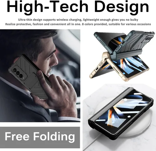 Vista 7 de Miimall Funda compatible con Samsung Galaxy Z Fold 4 con soporte para bolígrafo, protector de pantalla de vidrio templado integrado + función atril