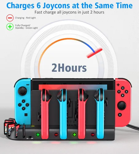 Vista 3 de Estación de carga de control de interruptor compatible con Nintendo Switch y OLED Model Joycons KDD Switch Controller Charger Dock Station con 8