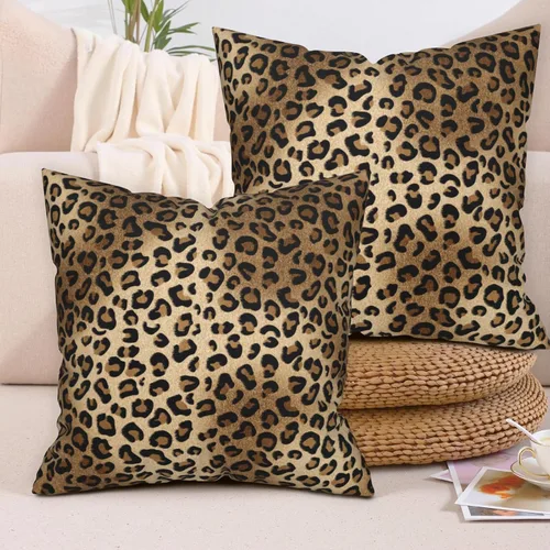 Vista 6 de Funda de almohada marrón con estampado de leopardo - 2 piezas Funda de almohada de guepardo de 16x16 pulgadas Fundas de almohada de algodón