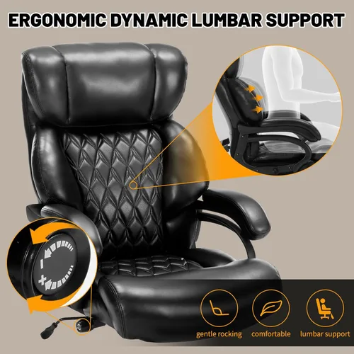 Vista 4 de Silla de oficina grande y resistente de 600 libras, silla de escritorio ergonómica para computadora, silla de cuero con respaldo alto con soporte