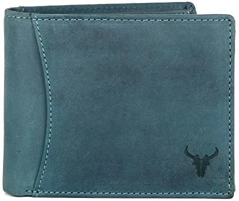 Vista 3 de Cartera de cuero genuino con protección RFID para hombres, Azul, Moderno