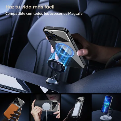 Vista 4 de Funda magnética de privacidad para iPhone 13 Pro, protección completa de la cámara, color negro [Mechanical Lock][Compatible with MagSafe]