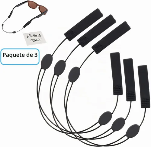 Vista 2 de Sidelinx Correa ajustable para lentes (paquete de 3) – Correa de gafas de sol sin cola – Soporte de cuerda para gafas – Con paño de limpieza