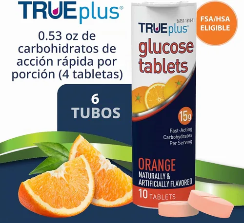 Vista 2 de TRUEplus Tabletas de glucosa, sabor naranja, 10 unidades, 6 tubos