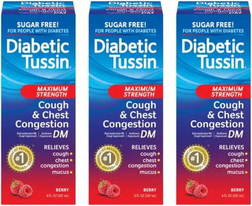 Vista 3 de Diabetic Tussin DM - Medicamento para la tos de máxima fuerza con alivio de la congestión del pecho, 8 onzas líquidas, jarabe líquido para la tos