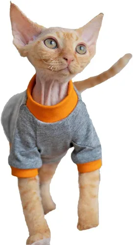Vista 10 de Ropa para gatos sin pelo, camisa de algodón transpirable, para primavera, verano, otoño, gato, ropa para esfinge, Cornish Rex, Devon Rex, Peterbald