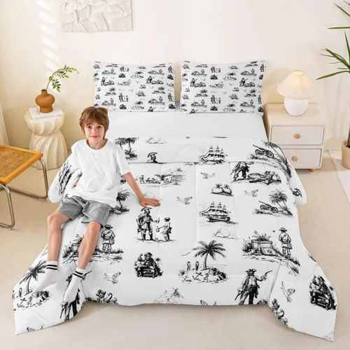 Vista 15 de Juego de edredón Lake House tamaño Twin, juego de ropa de cama náutica de navegación con ancla de 2 piezas para decoración de habitación de niños