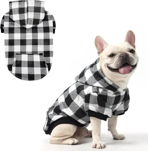 Vista 15 de KOOLTAIL Sudadera a cuadros con capucha, con gorro y bolsillo, para perros pequeños, medianos y grandes y gatos, abrigo suave y cálido para invierno