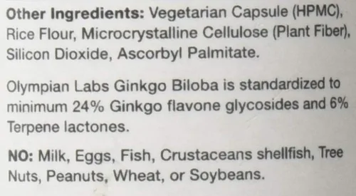 Vista 4 de Olympian Labs Extracto de Ginkgo Biloba 60 Cápsulas Vegetarianas