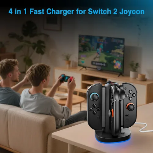 Vista 7 de Charging Dock for Nintendo Switch 2 Joycon - 4 in 1 Magnetic Charger Fast Controller Charging Station with RGB Lights, 3.3FT Charging Cable