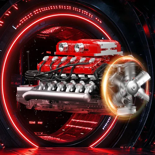 Vista 5 de Mould King V12 Kit de modelo de motor que funciona, kit de construcción de modelos de ingeniería MOC con batería y motor, 3472 piezas de bloques