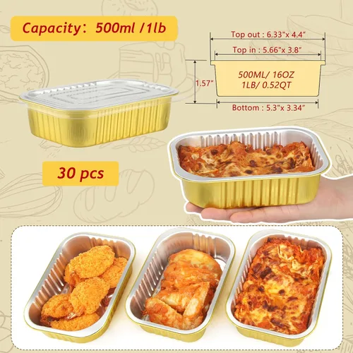 Vista 3 de LNYZQUS Sartenes de aluminio pequeños de 1 libra con tapas, paquete de 30 latas de aluminio de 16 onzas para hornear, recipientes sobrantes