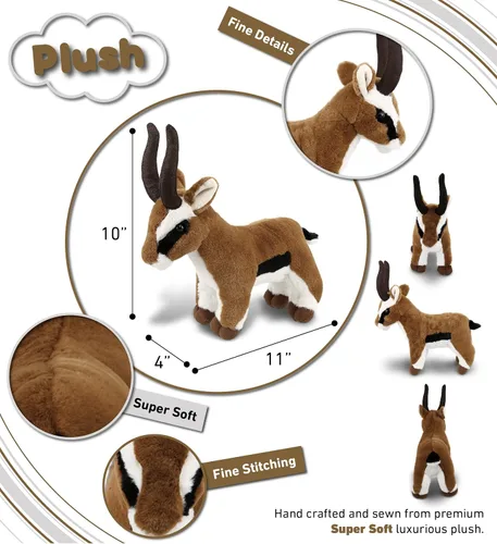 Vista 3 de DolliBu Animal de peluche – Antílope suave y abrazable, adorable peluche de zoológico para jugar, lindo regalo de safari de vida silvestre