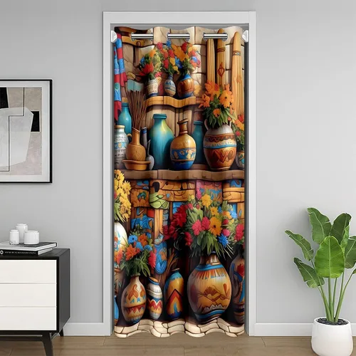 Vista 25 de Manfei Bonita cortina de puerta de gato negro Kawaii para puerta de armario, cortinas opacas con temática de animales estrellados, cortina opaca