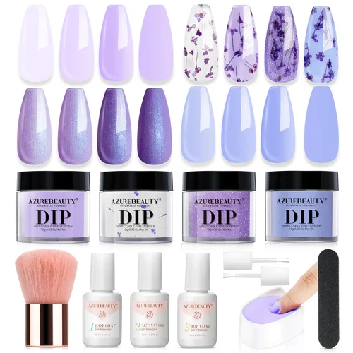 Vista 17 de Azurebeauty - Kit de iniciación de uñas en polvo de inmersión, 4 colores, purpurina de piel desnuda para todas las estaciones, juego de polvo