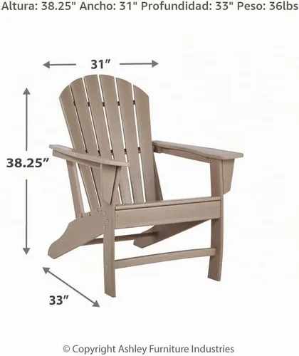 Vista 3 de Diseño de autor por Ashley - Silla para patio exterior Sundown Treasure Adirondack de HDPE, color marrón claro Beige