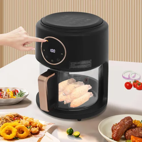 Vista 8 de Freidora de aire de vidrio 4.2L 1200W Tazón de freír transparente Freidora de aire visible de 360° Asado Pantalla digital Control de temperatura