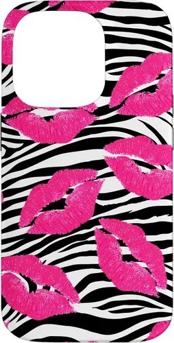 Vista 17 de Funda con estampado de labios de cebra rosa intenso y negro para iPhone 16 McBling