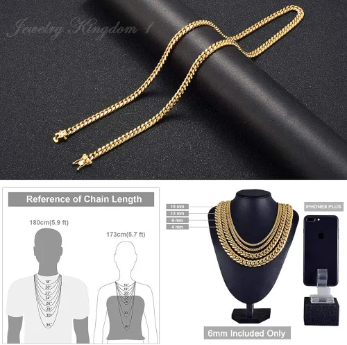 Vista 6 de Jewelry Kingdom 1 Collar o pulsera de eslabones cubanos de oro para hombre de 0591in acero inoxidable de 18 quilates grueso y grueso cadena