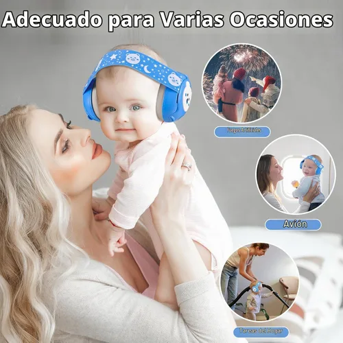 Vista 6 de YomauiYee Orejeras para bebés, protección de oídos para bebés de 0 a 36 meses, auriculares infantiles con diseño de oso pequeño y cancelación de Azul