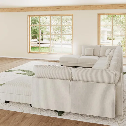 Vista 9 de LLappuil Sofá seccional modular con asientos de almacenamiento, sofá seccional convertible modular en forma de U de pana para sala de estar, sofá