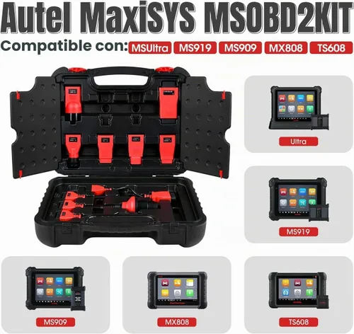 Vista 3 de Autel MaxiSys MSOBD2KIT Kit de adaptador no OBDII, 9 conectores de diagnóstico OBD con funda de transporte moldeada por soplado resistente