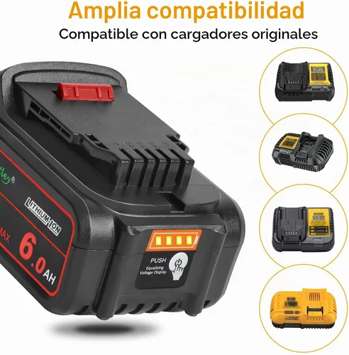 Vista 5 de waitley Batería de repuesto de 20 V 6.0 A compatible con herramientas eléctricas inalámbricas Dewalt DCB200 DCD DCF DCG Series