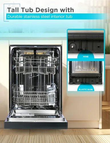 Vista 3 de BLACK+DECKER Lavavajillas empotrado de 24 pulgadas, capacidad para 12 cubiertos con tina de acero inoxidable, lavavajillas con 6 programas