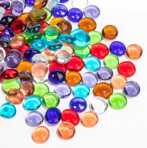 Vista 8 de 1 LB de mármoles de vidrio azul, cuentas de vidrio planas mini~150 PIEZAS para rellenos de jarrón, guijarros de gemas florales de Mancala, rocas