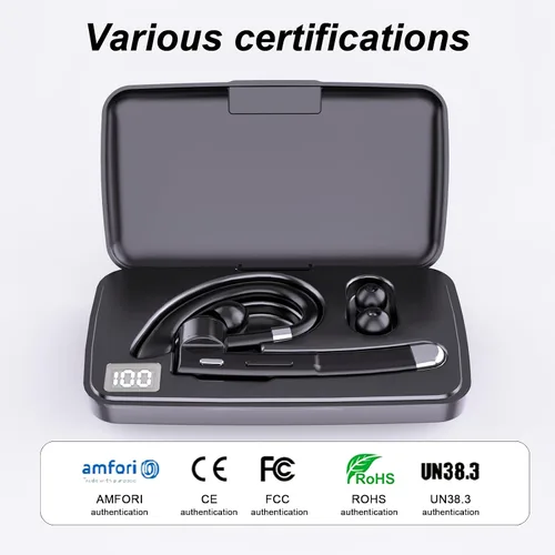 Vista 7 de Auriculares Bluetooth, auricular Bluetooth inalámbrico con funda de carga de 500 mAh, 80 horas de tiempo de conversación, auriculares manos libres