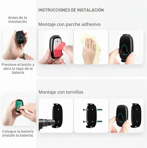 Vista 6 de BO YING - Timbre inalámbrico para puerta, impermeable, fácil de instalar, alcance de 1000 pies, 38 melodías, volumen ajustable y flash LED, 1 botón