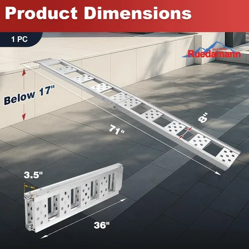 Vista 2 de Ruedamann 1 pieza rampa plegable de aluminio para motocicleta de 6 pies, capacidad de 440 libras, rampa portátil de 8 pulgadas de ancho