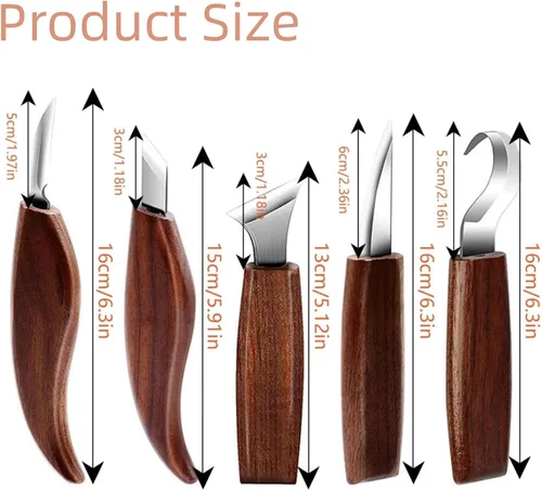 Vista 4 de Farady Juego de cuchillos de tallado de madera de nogal con detalle de cuchillo de madera, cuchillo de corte, cuchillo de gancho para principiantes