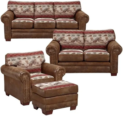 Vista 11 de American Furniture Classics Wild Horses - Juego de sofá de microfibra de 4 piezas, color marrón Tapiz de caballos salvajes
