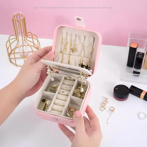 Vista 3 de Noneea Joyero mini estuche de viaje, portátil, de cuero, organizador de anillos, caja de regalo, para niñas, mujeres, Navidad, día de San Valentín