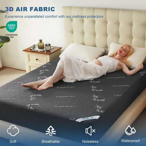 Vista 3 de BEDLORE Protector de Colchón Impermeable Tamaño Twin de Viscosa Derivada de Bambú, Funda de Colchón Suave Ajustable con Bolsillo Profundo de 6"-15