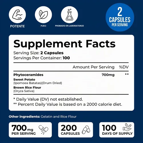 Vista 3 de Suplemento de fitoceramidas de 700 mg para una piel, cabello y uñas